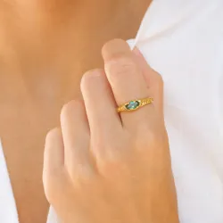 groen kristal ring in verguld messing - Eliné