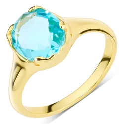blauwe kristal ring in verguld messing - Eliné