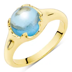 donkerblauw kristal ring in verguld messing - Loom Stones