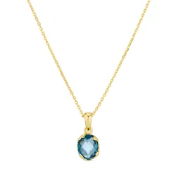 donkerblauw kristal ketting met hanger in verguld messing - Eliné