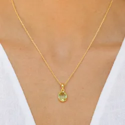 lichtgroene kristal ketting met hanger in verguld messing - Eliné
