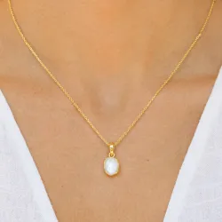maansteen ketting met hanger in verguld messing - Eliné