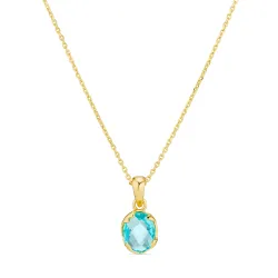 blauwe kristal ketting met hanger in verguld messing - Eliné
