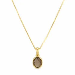 rookkleurige kwarts ketting met hanger in verguld messing - Eliné