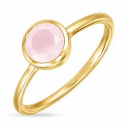 roze kristal ring in verguld messing - Loom Stones