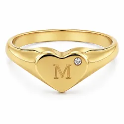 letter m zirkoon ring in verguld messing