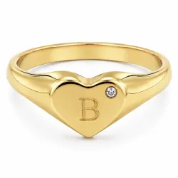 letter b zirkoon ring in verguld messing