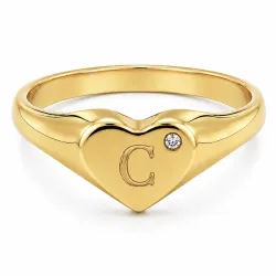 letter c zirkoon ring in verguld messing