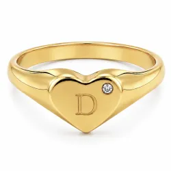 letter d zirkoon ring in verguld messing