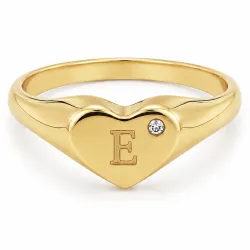 letter e zirkoon ring in verguld messing