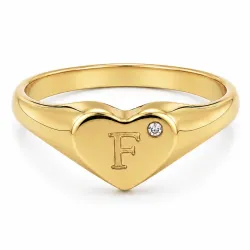 letter f zirkoon ring in verguld messing