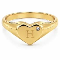 letter h zirkoon ring in verguld messing