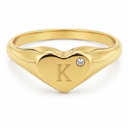 letter k zirkoon ring in verguld messing