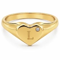 letter l zirkoon ring in verguld messing