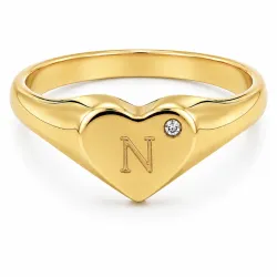 letter n zirkoon ring in verguld messing