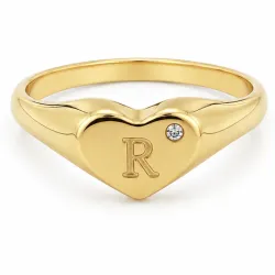 letter r zirkoon ring in verguld messing