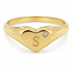 letter s zirkoon ring in verguld messing
