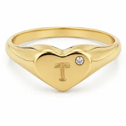 letter t zirkoon ring in verguld messing