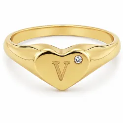 letter v zirkoon ring in verguld messing - My Letter
