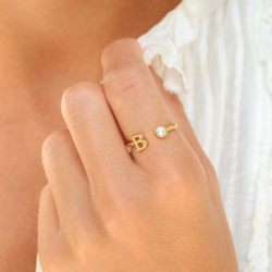 letter b zirkoon ring in verguld messing