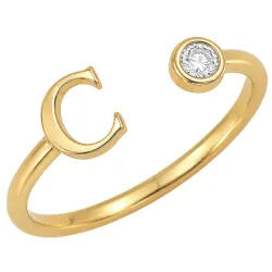letter c zirkoon ring in verguld messing