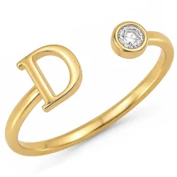 letter d zirkoon ring in verguld messing