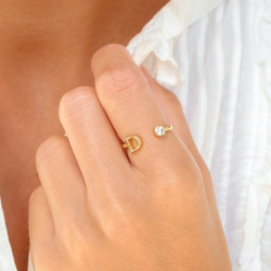 letter d zirkoon ring in verguld messing