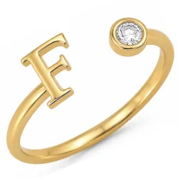 letter f zirkoon ring in verguld messing