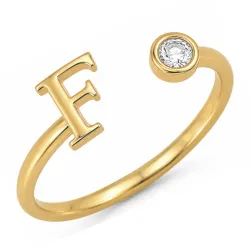 letter f zirkoon ring in verguld messing