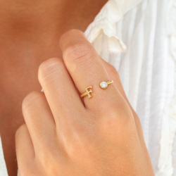 letter f zirkoon ring in verguld messing