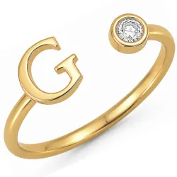 letter g zirkoon ring in verguld messing