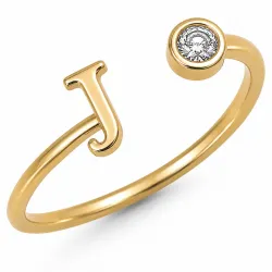 letter j zirkoon ring in verguld messing - My Letter