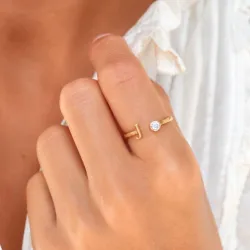 letter j zirkoon ring in verguld messing - My Letter