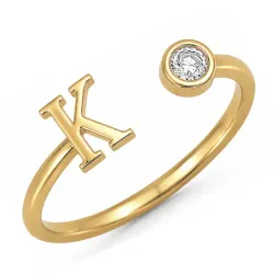 letter k zirkoon ring in verguld messing