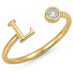 letter l zirkoon ring in verguld messing