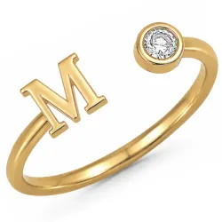 letter m zirkoon ring in verguld messing