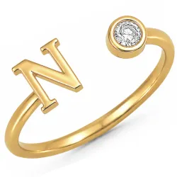 letter n zirkoon ring in verguld messing