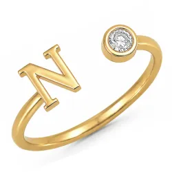 letter n zirkoon ring in verguld messing