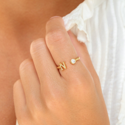 letter n zirkoon ring in verguld messing