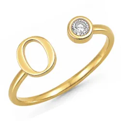 letter o zirkoon ring in verguld messing