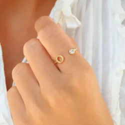 letter o zirkoon ring in verguld messing
