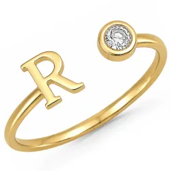 letter r zirkoon ring in verguld messing