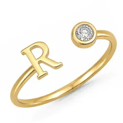 letter r zirkoon ring in verguld messing