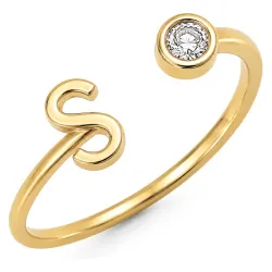 letter s zirkoon ring in verguld messing - My Letter
