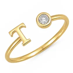 letter t zirkoon ring in verguld messing