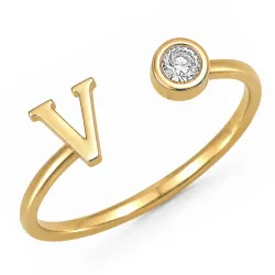 letter v zirkoon ring in verguld messing