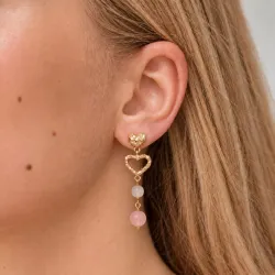 hart roze oorbellen in verguld messing - Eliné