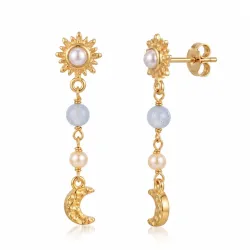 zon aqua kristal ketting oorbellen in verguld messing - Eliné