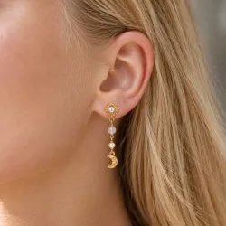 zon aqua kristal ketting oorbellen in verguld messing - Eliné