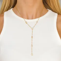 waterproof zirkoon Y-ketting in verguld staal - OCEANA